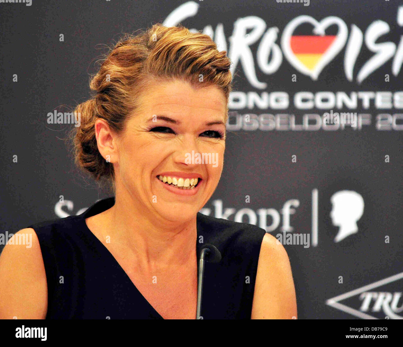 Anke Engelke Presenters of the Eurovision Song Contest 2011 attend a photocall the day before