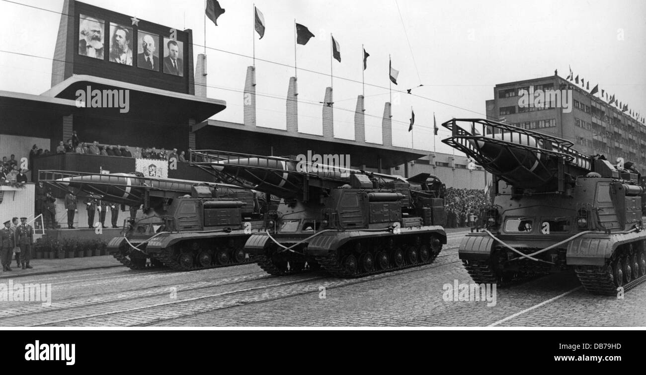 military, Czechoslovakia, army, rocket artillery, Soviet ballistic missiles R-11 (SS-1 'Scud', Victory Day parade, Prague, 9.5.1965, Additional-Rights-Clearences-Not Available Stock Photo