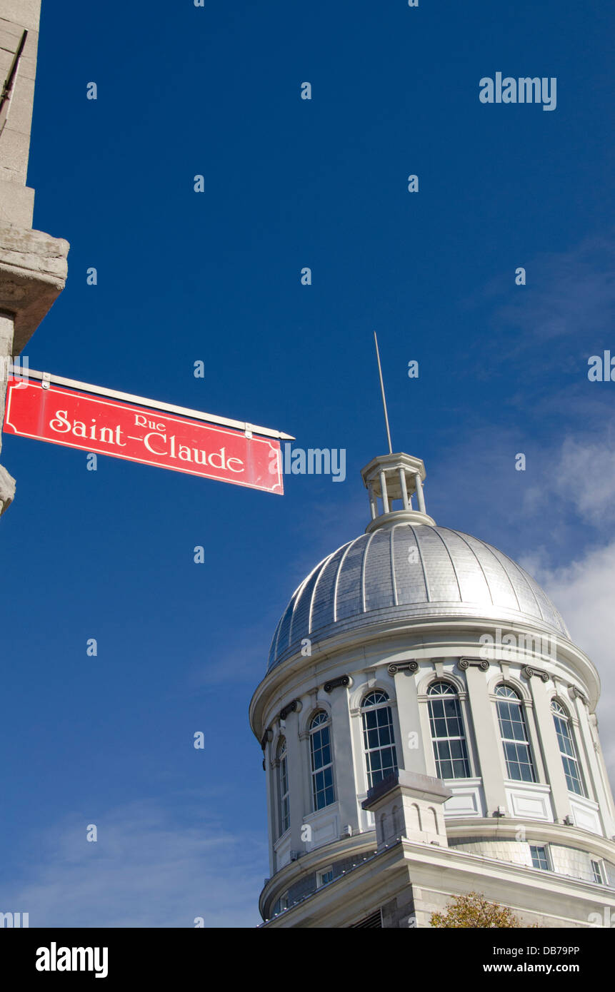 Canada, Quebec, Montreal. Saint Claude Street sign with NeoRenaissance