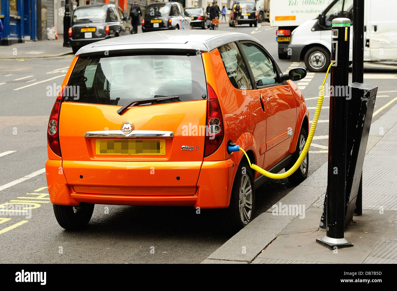 Electric car seen charging at a charging point in Wellington Place