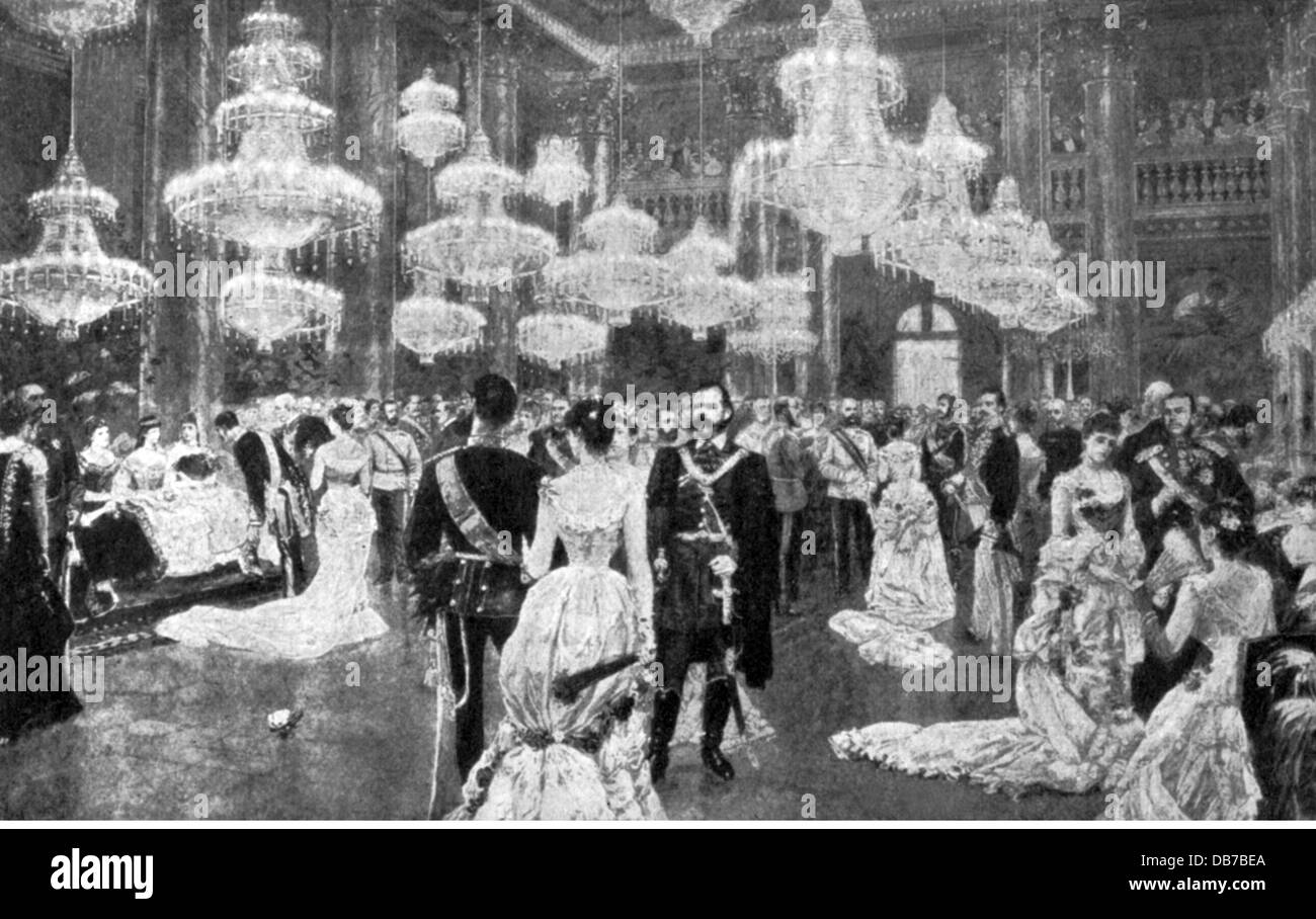 festivities,balls and parties,court ball in Vienna,after painting by Wilhelm Gause,(1853 - 1916),wood engraving,19th century,19th century,graphic,graphics,Austria - Hungary,Austria-Hungary,hall,halls,chandelier,chandeliers,flambeaux,lustre,luster,standing,sitting,sit,clothes,fashion,ball dress,ball dresses,evening dress,evening dresses,evening gown,soldier,soldiers,uniform,uniforms,emperor Franz Joseph,empress Elisabeth,Sisi,Sissi,conversation,conversations,talks,talk,talking,historic,historical,female,woman,women,,Additional-Rights-Clearences-Not Available Stock Photo