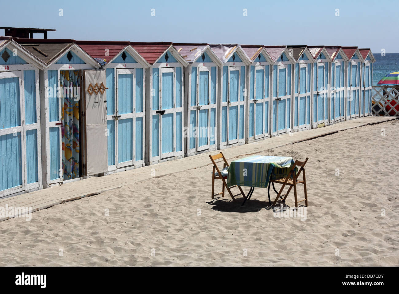 Cabins on the beach mondeo, Palermo Sicily Stock Photo