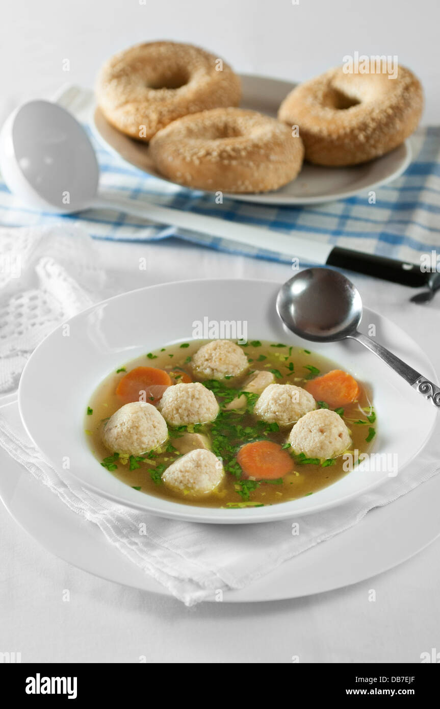 Chicken soup with kneidlach Matza balls Stock Photo