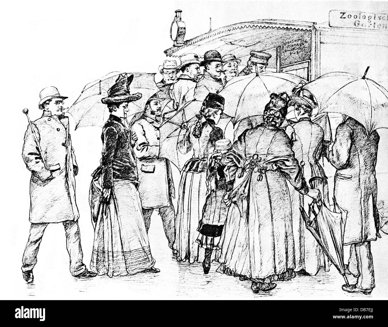 public transport, bus, passengers at the 'Zoologischer Garten' (Zoological Garden), bus stop, Berlin, drawing, circa 1910, Additional-Rights-Clearences-Not Available Stock Photo