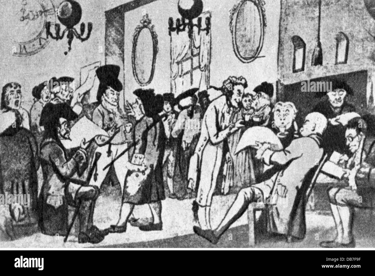 gastronomy, cafes / street cafes, exchange scene at Lloyd's coffeehouse, London, engraving, circa 1798, Additional-Rights-Clearences-Not Available Stock Photo