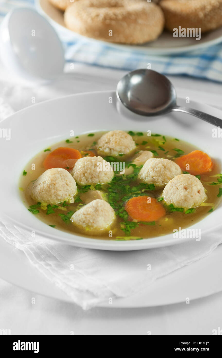 Chicken soup with kneidlach Matza balls Stock Photo