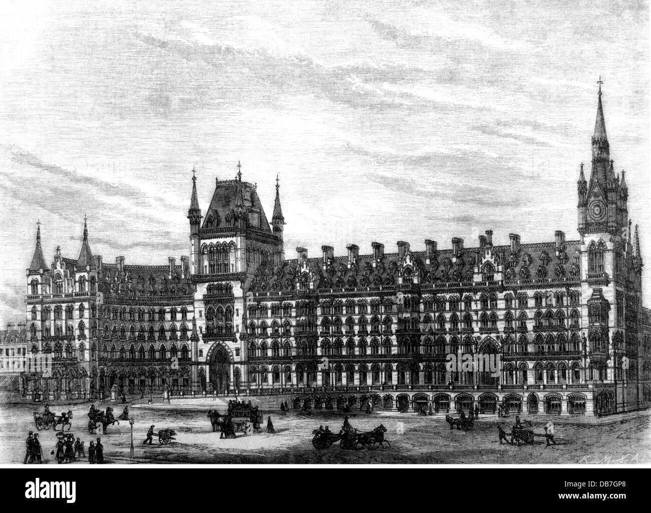 geography / travel, Great Britain, London, gastronomy, Midland Railway hotel, exterior view, wood engraving, circa 1870, Additional-Rights-Clearences-Not Available Stock Photo