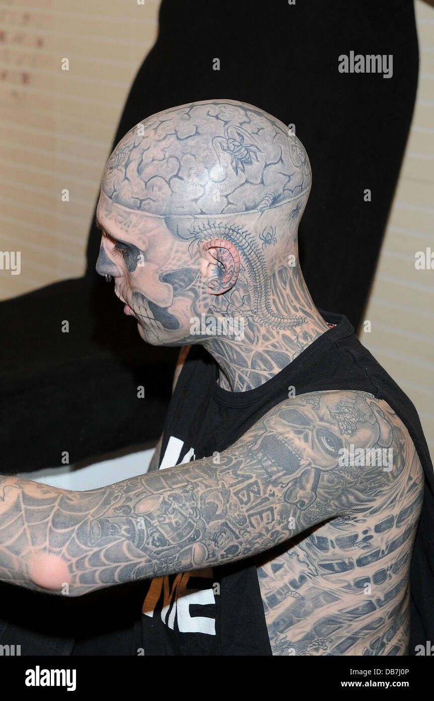 Rick Genest, the Canadian artist and fashion model also known as Zombie  Boy, at Avetattoo studio to add a new tattoo to his collection Warsaw,  Poland  Stock Photo - Alamy