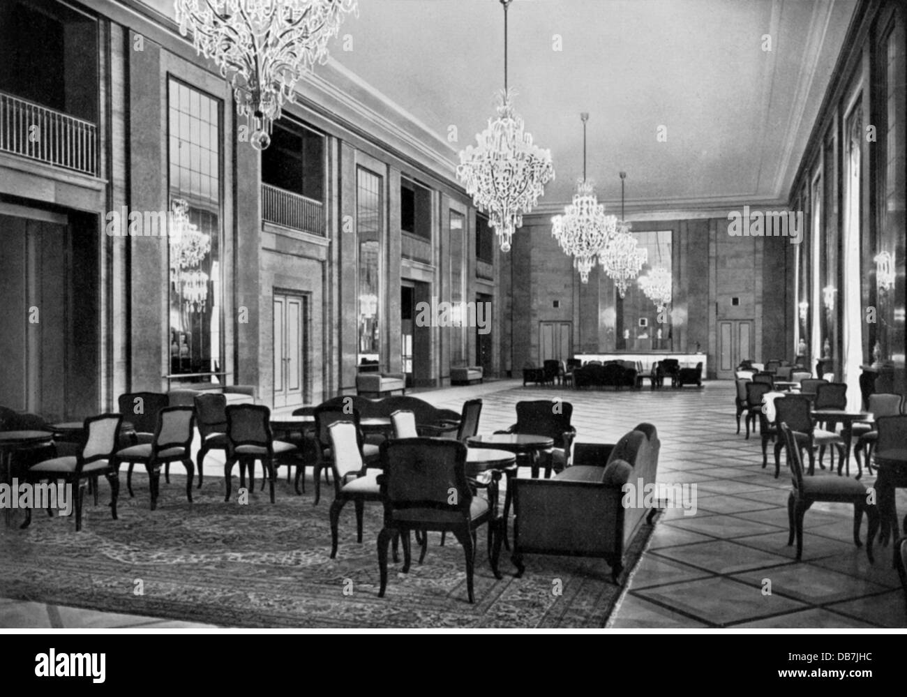 Nazism / National Socialism, architecture, Deutsches Opernhaus (German Opera House), Berlin, interior view, foyer after alteration by Paul Baumgarten, 1936, Additional-Rights-Clearences-Not Available Stock Photo