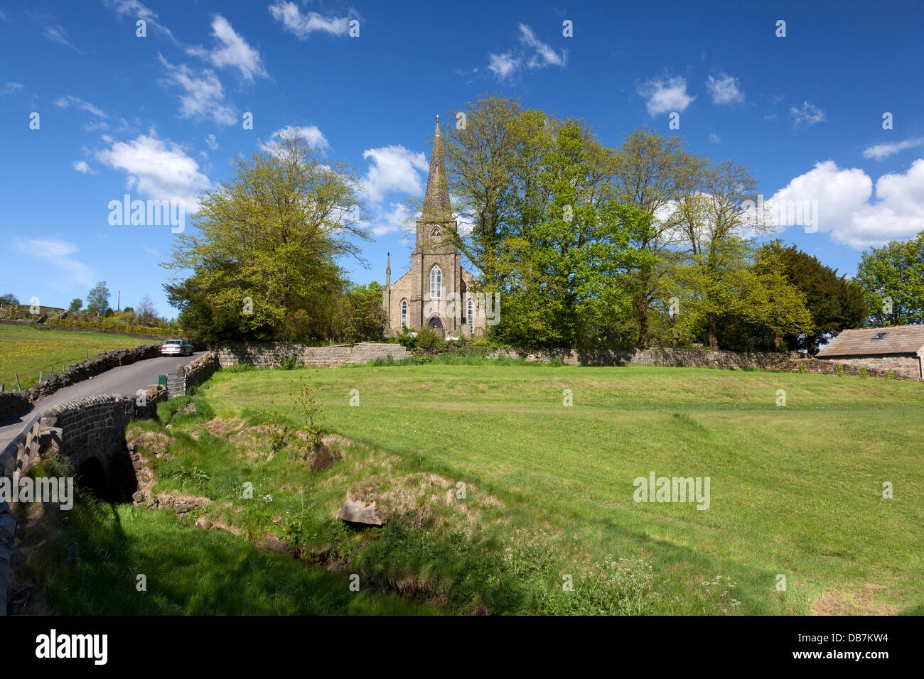 St Mary's Church alongside fields, Cottonstones, West Yorkshire Stock Photo