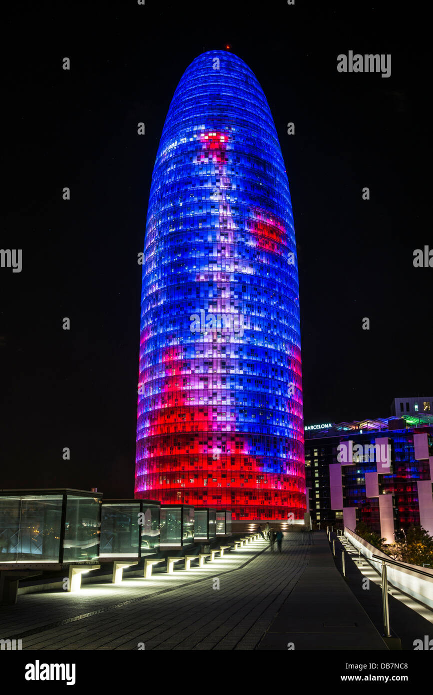 Torre Agbar skyscraper, architect Jean Nouvel, Plaça de les Glòries Catalanes Square, Barcelona, Catalonia, Spain Stock Photo