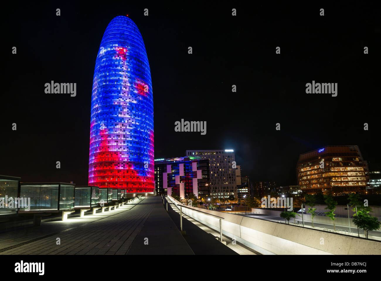 Torre Agbar skyscraper, architect Jean Nouvel, Plaça de les Glòries Catalanes Square, Barcelona, Catalonia, Spain Stock Photo