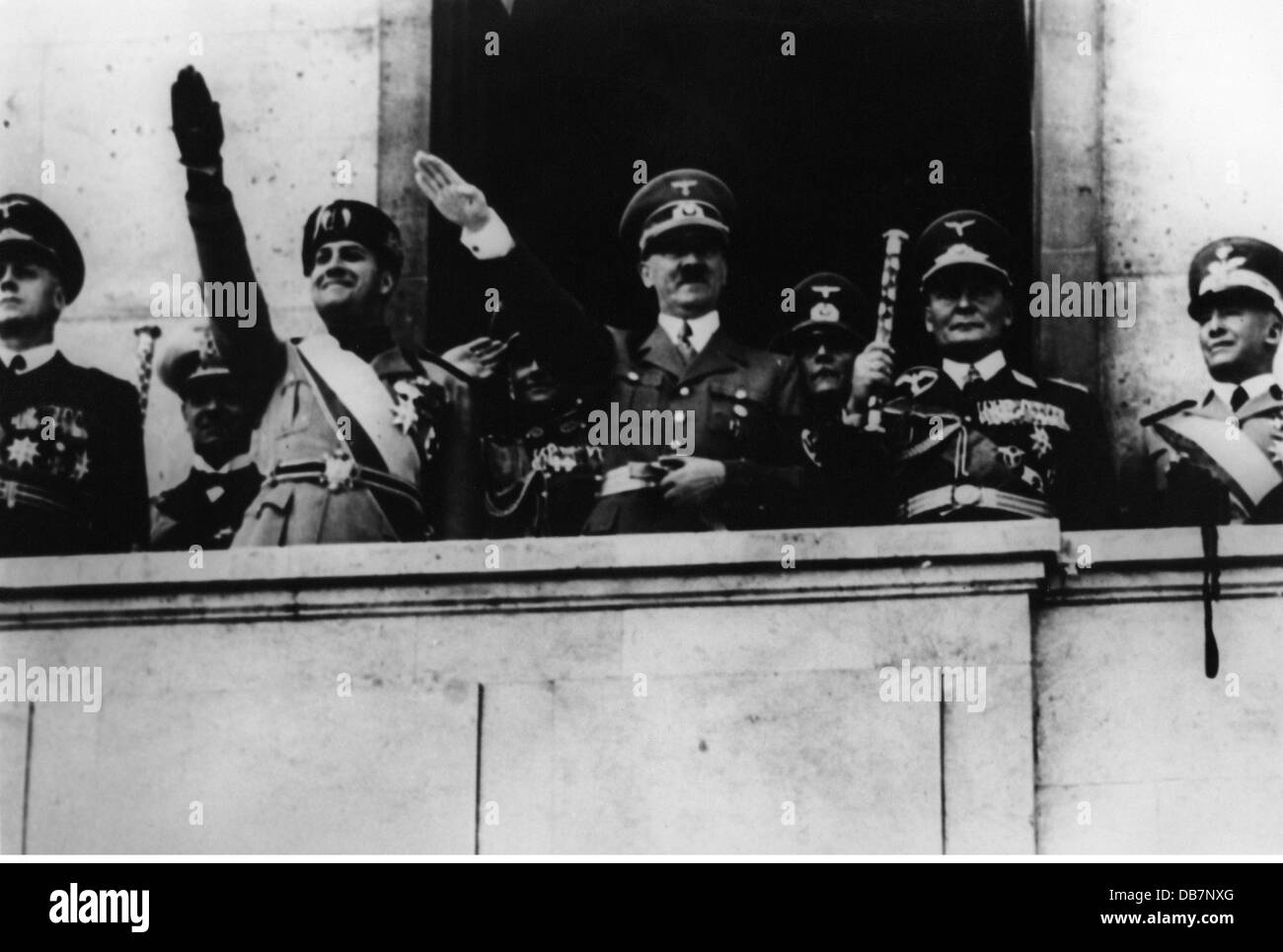 Nazism / National Socialism,politics,treaty,signing of the Stahlpakt(Pakt of Steel)with Italy,22.5.1939,Hermann Goering,Chancellor of the Reich Adolf Hitler,Foreign Minister of Italy Galeazzo Ciano,Foreign Minister of the Reich Joachim von Ribbentrop,balcony of the Chancellery of the Reich,Berlin,foreign policy,external policy,diplomacy,axis Rome-Berlin,Axis Powers,fascism,alliance,treaties,alliance treaty,Fuehrer,dictator,dictators,President of the Reich 1934 - 1945,Germany,German Reich,Third Reich,1930s,30s,20th century,histori,Additional-Rights-Clearences-Not Available Stock Photo