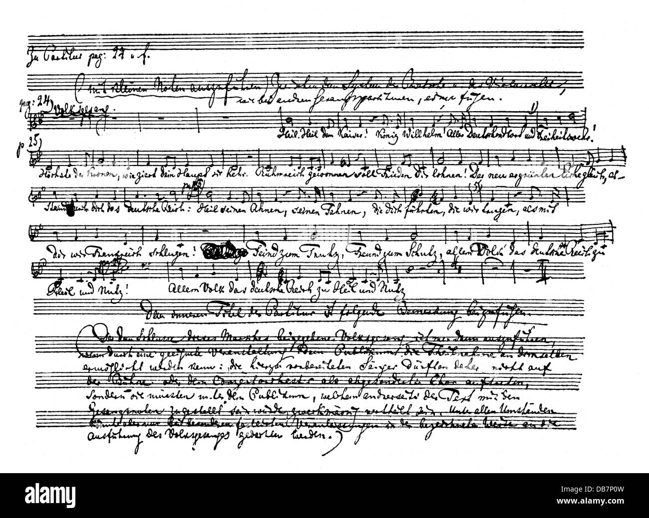 Wagner, Richard  22.5.1813 - 13.2.1883, German composer, sheet of the score of the 'Imperial March', 1871, Stock Photo