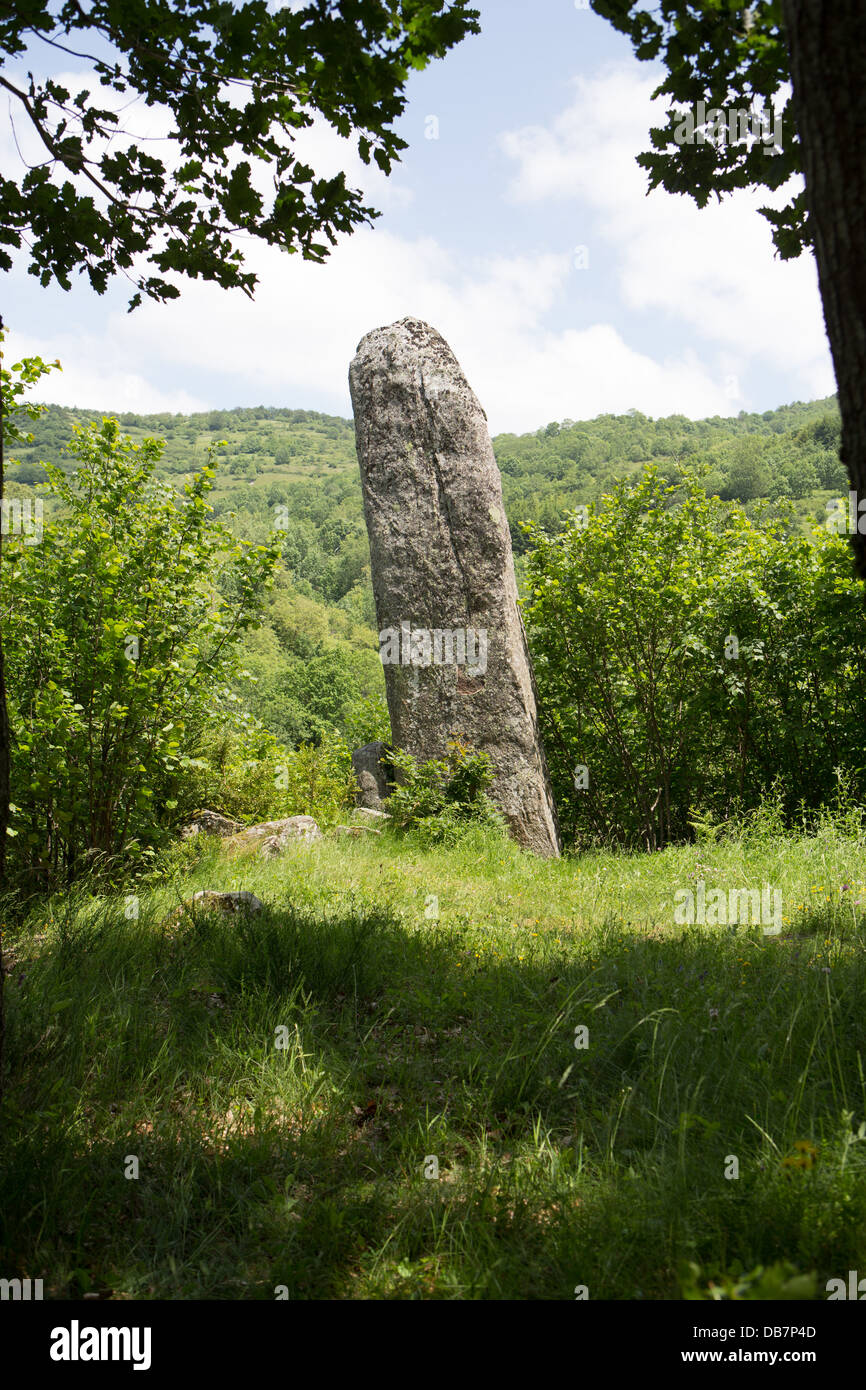 Menhir at Counozouls, South of France. Stock Photo