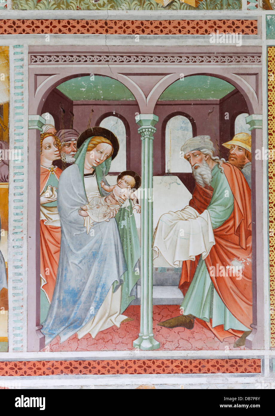 Presentation of Jesus at the Temple, fresco by Thomas von Villach, around 1470, St. George's Church Stock Photo