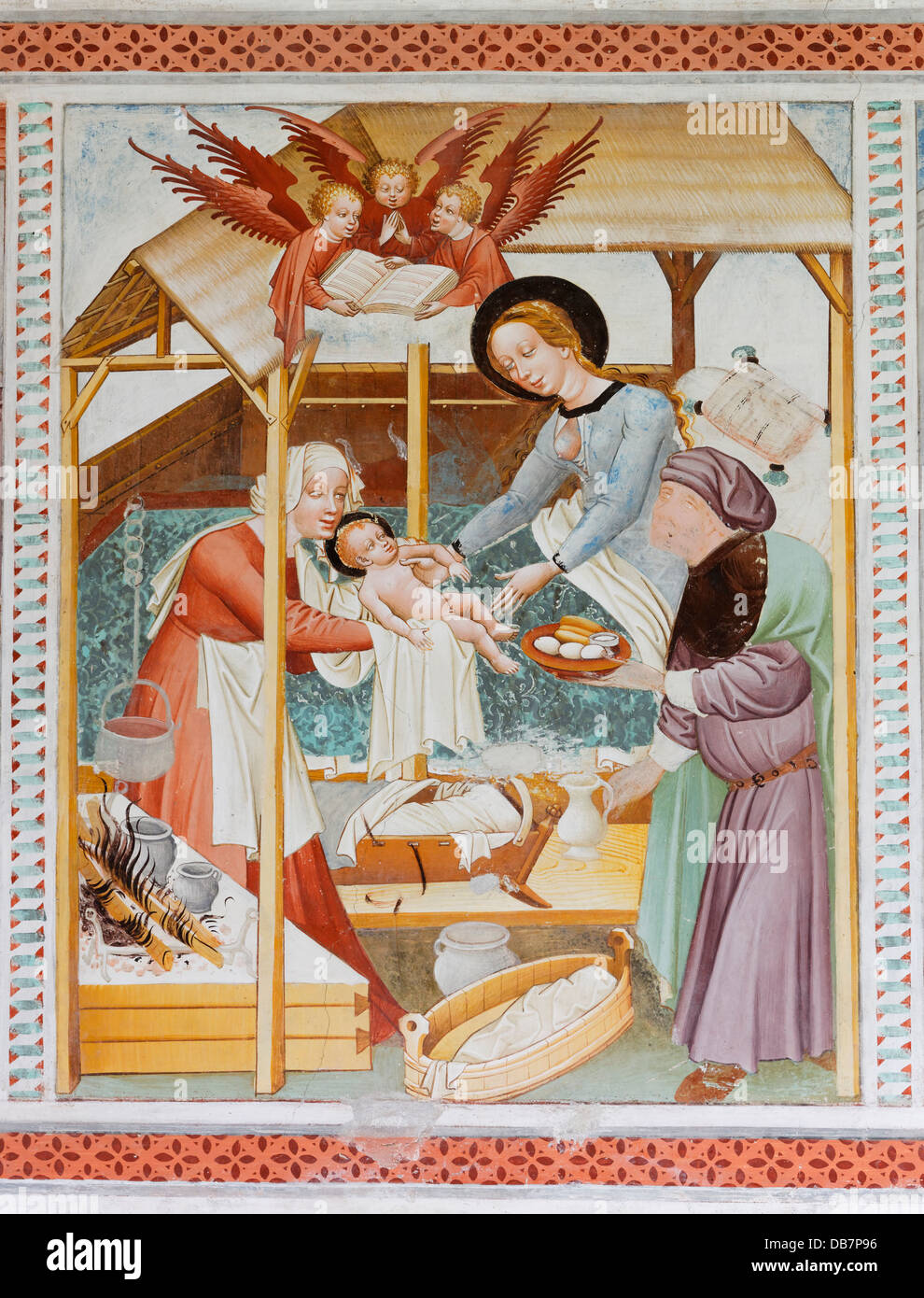Birth of Christ, fresco by Thomas von Villach, around 1470, St. George's Church Stock Photo