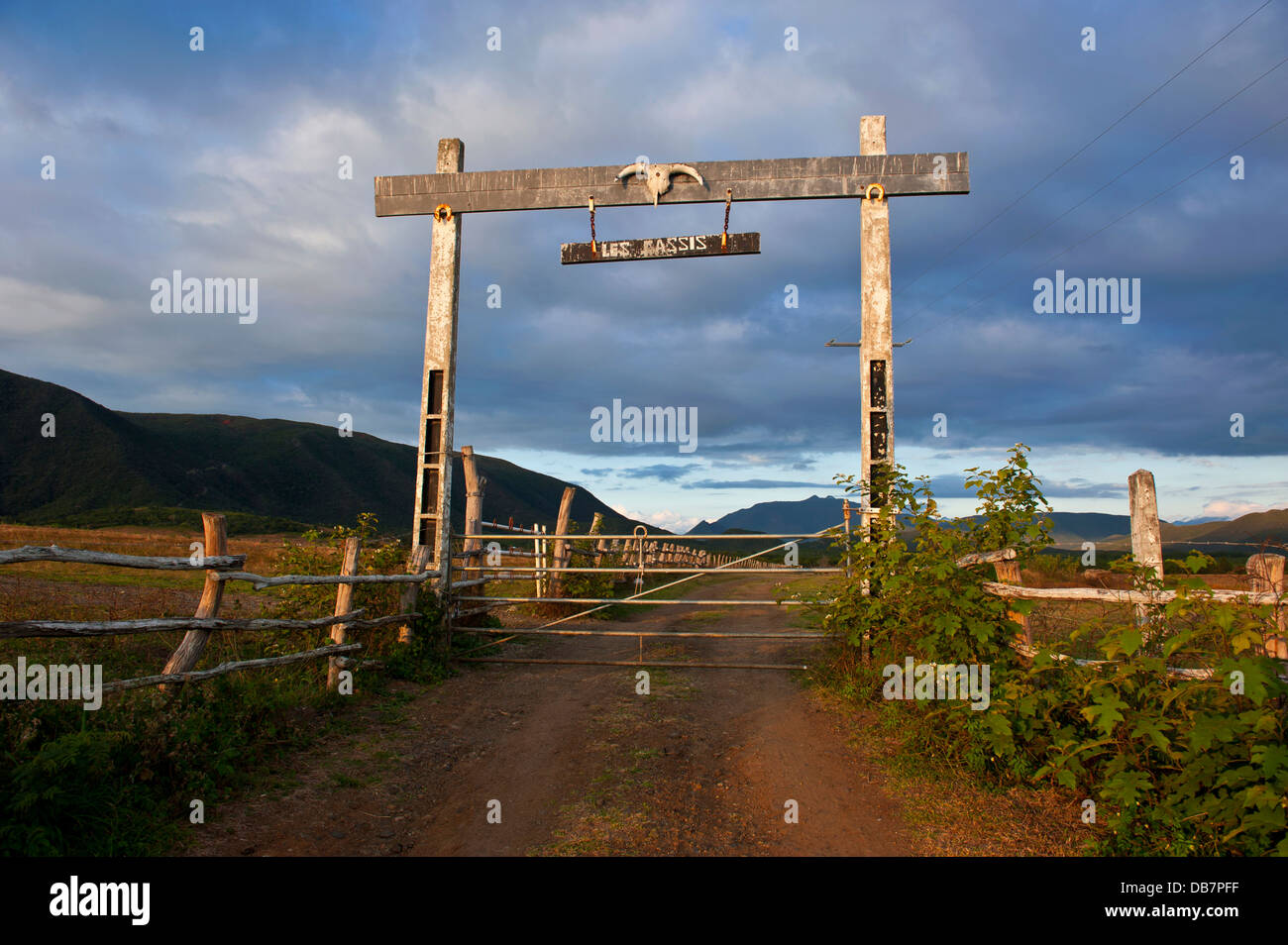 Entrance to a cattle farm Stock Photo