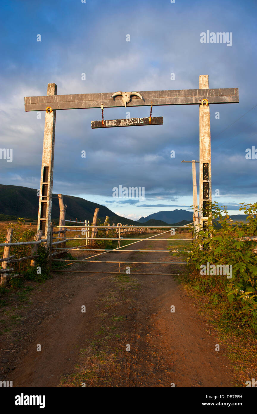 Entrance to a cattle farm Stock Photo