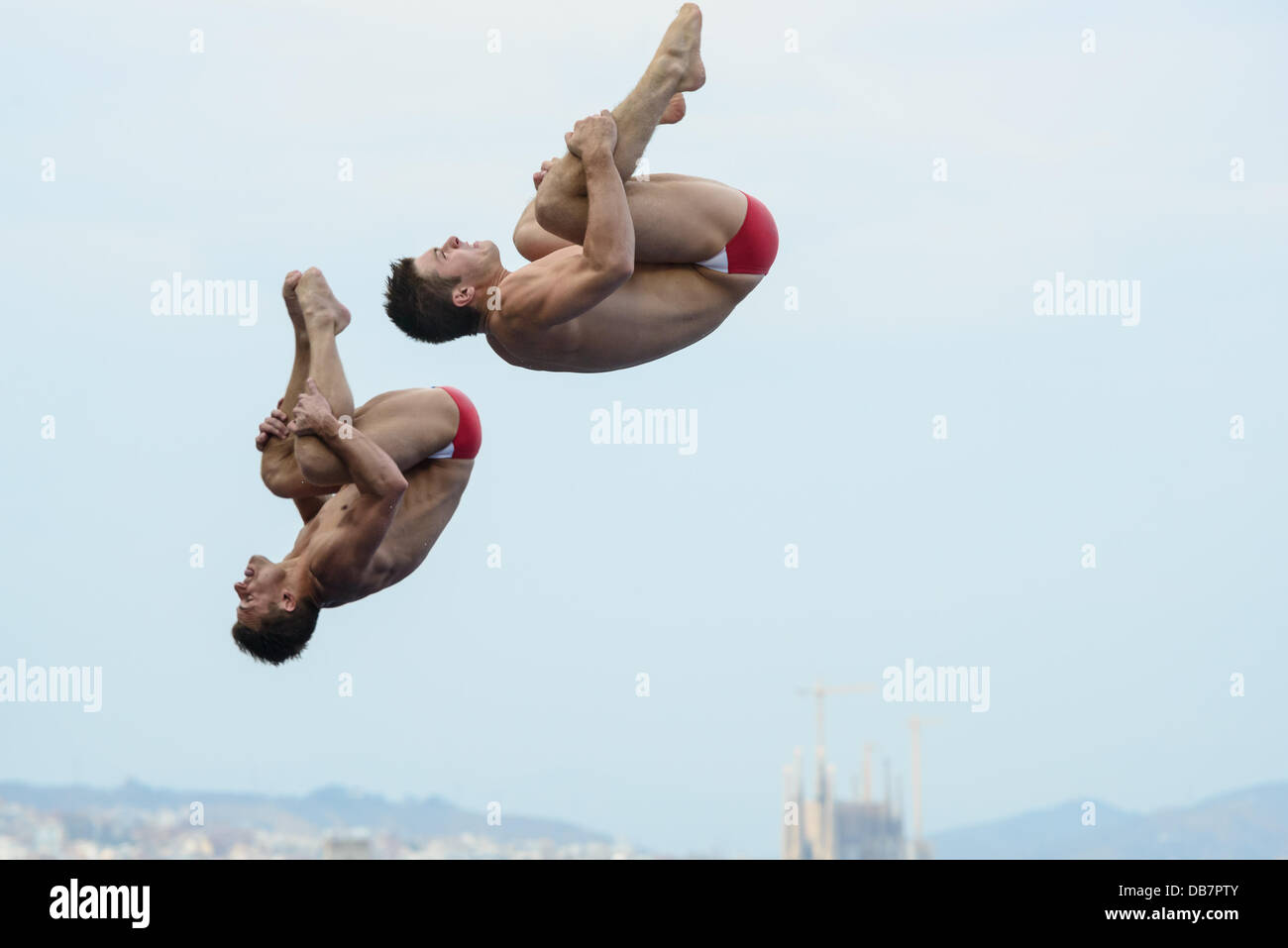 Barcelona, Spain. 23rd July 2013: USA's Michael Hixon and Troy Dumais during the men's synchronized 3m Springboard Final at the 15th FINA World Championships in Barcelona. Credit:  matthi/Alamy Live News Stock Photo