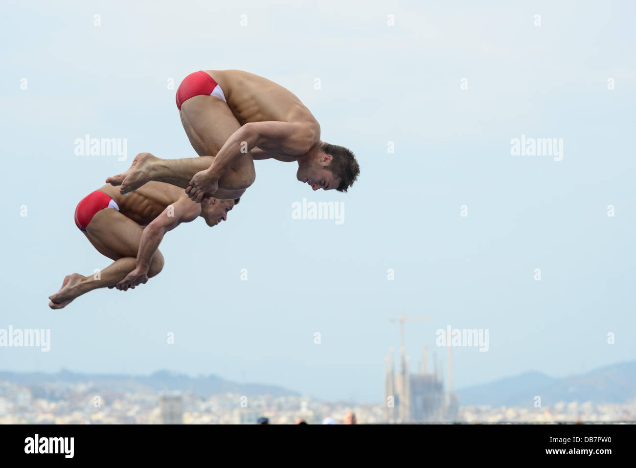 Barcelona, Spain. 23rd July 2013: USA's Michael Hixon and Troy Dumais during the men's synchronized 3m Springboard Final at the 15th FINA World Championships in Barcelona. Credit:  matthi/Alamy Live News Stock Photo