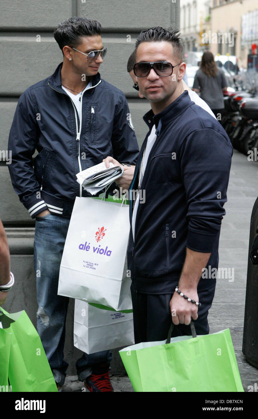 DJ Pauly D and Mike 'The Situation' Sorrentino  shopping in Florence while filming the reality show 'Jersey Shore' Florence, Italy - 15.05.11 Stock Photo