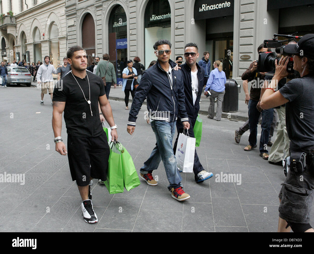 Ronnie Ortiz-Magro, DJ Pauly D and Mike 'The Situation' Sorrentino  shopping in Florence while filming the reality show 'Jersey Shore' Florence, Italy - 15.05.11 Stock Photo