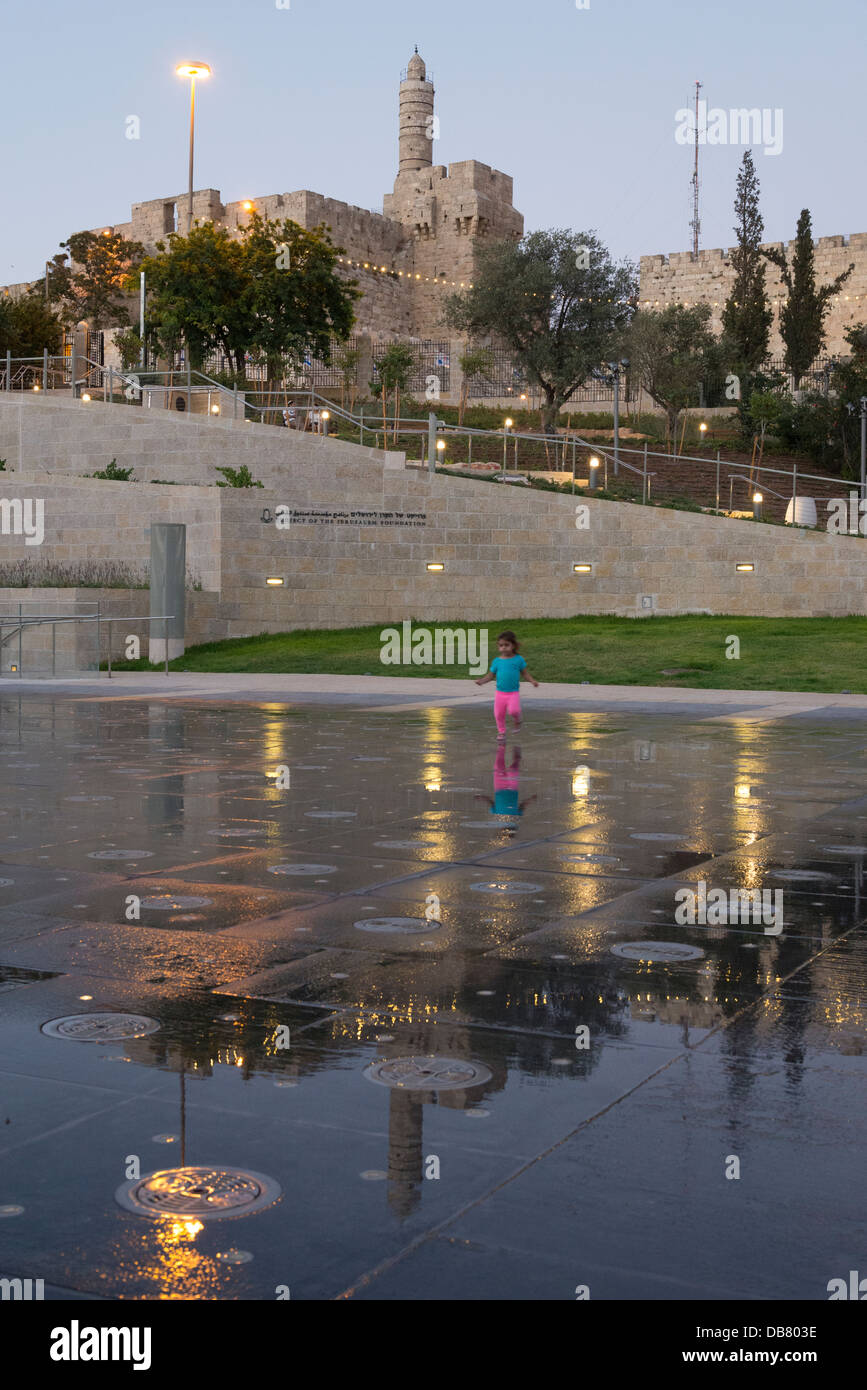 Fountain in Park Teddy at dusk. Jerusalem. Israel. Stock Photo