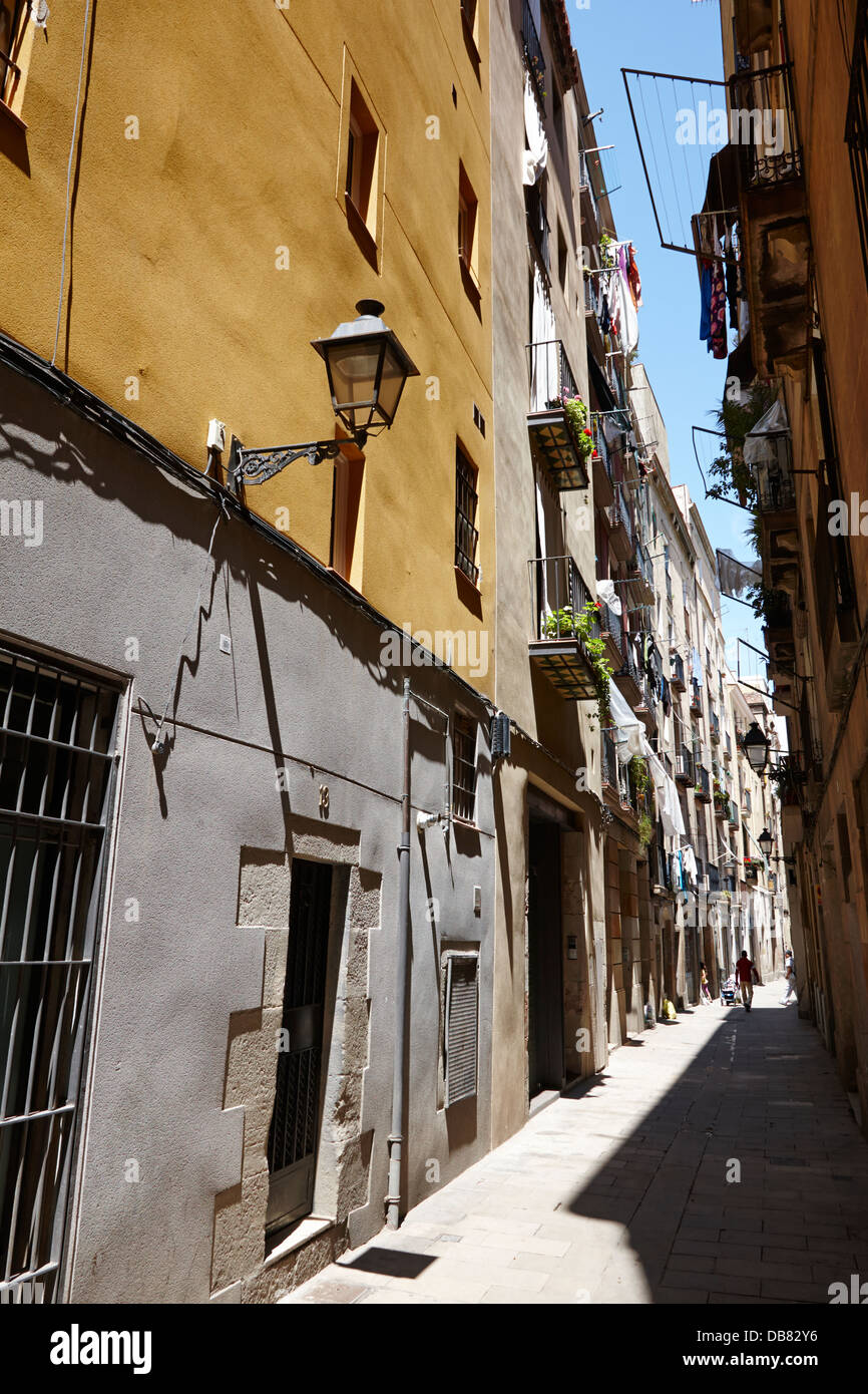 small tight narrow streets in the old town santa caterina Barcelona Catalonia Spain Stock Photo