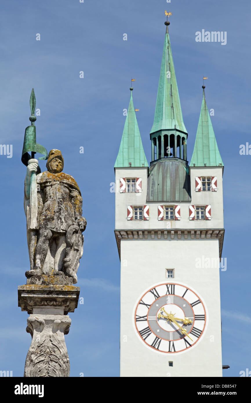Stadtturm (Town Tower), Theresienplatz, Straubing, Bavarian Forest, Bavaria, Germany Stock Photo