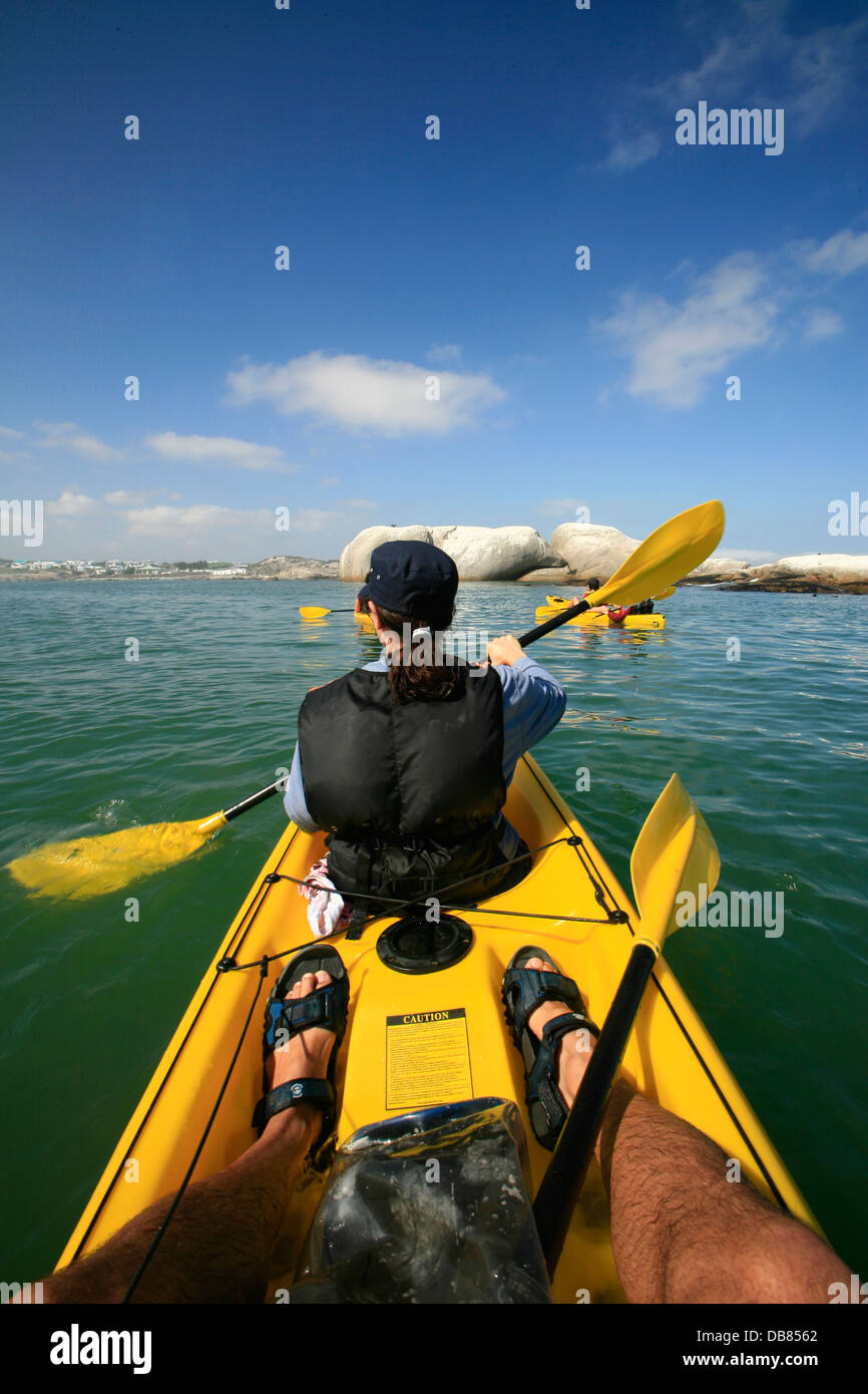 sea kayaking near boulders at Paternoster, West Coast, Western Cape