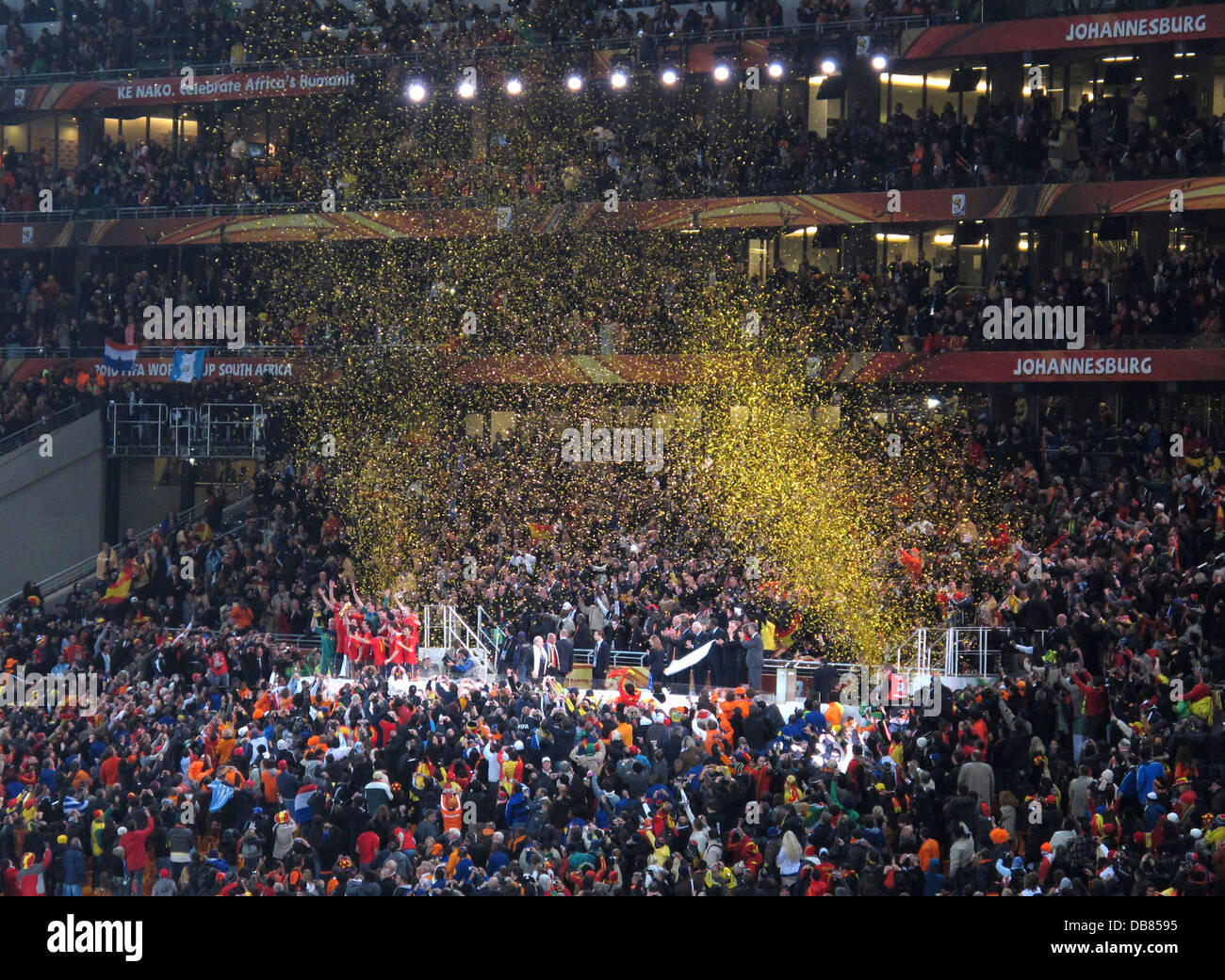 Spain celebrate after winning 2010 soccer world cup final FNB Stadium in Soweto during 2010 FIFA World Cup Soccer in South Stock Photo