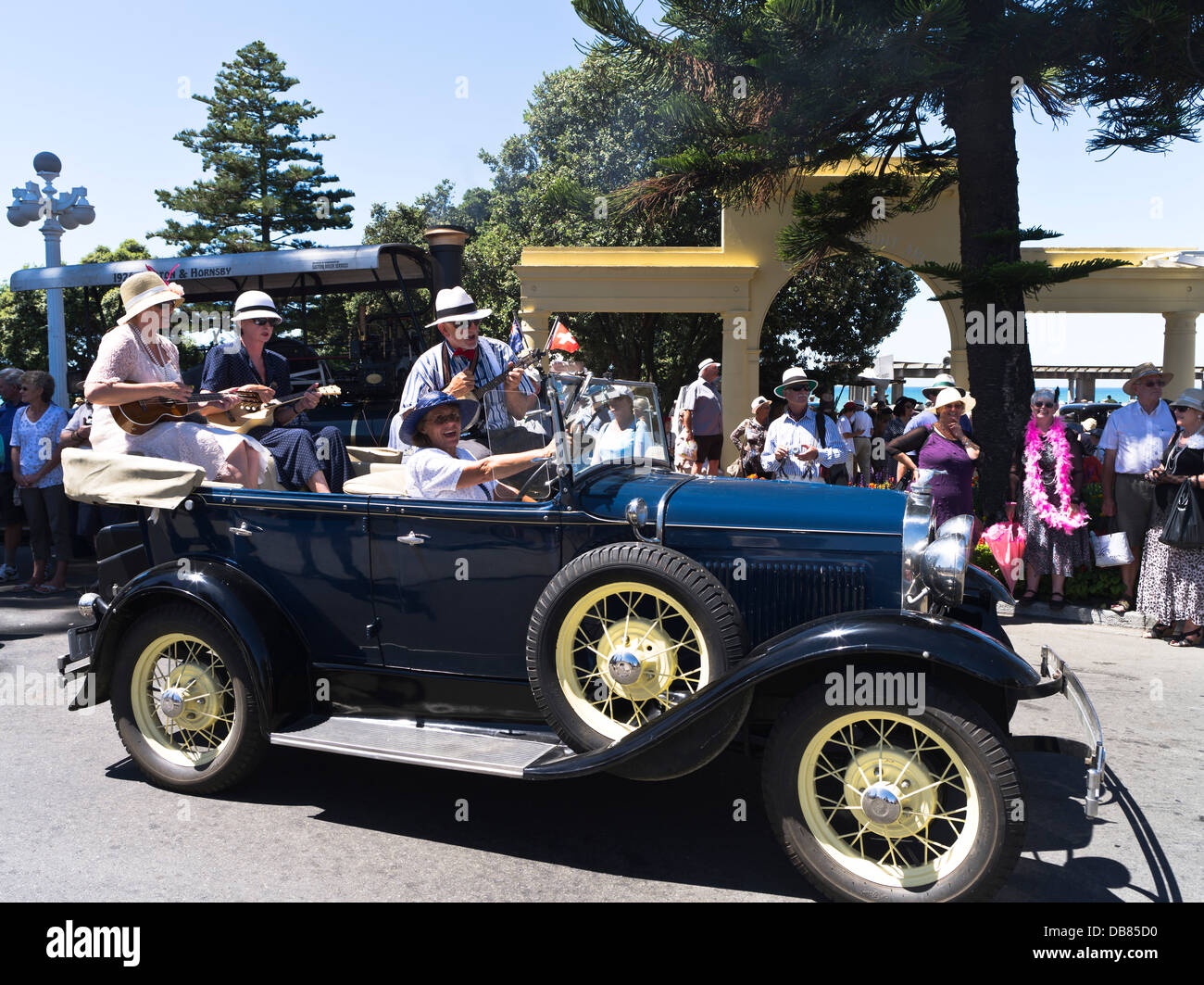 dh Art Deco weekend NAPIER NEW ZEALAND People festival music band 1930s vintage car parade driving Stock Photo