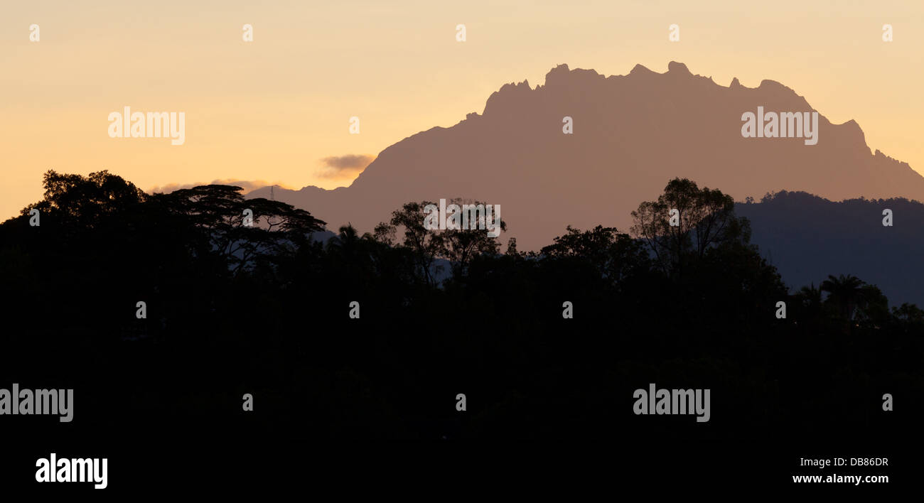 Mount Kinabalu at sunset, Malaysia's highest mountain, Sabah, Malaysia Stock Photo