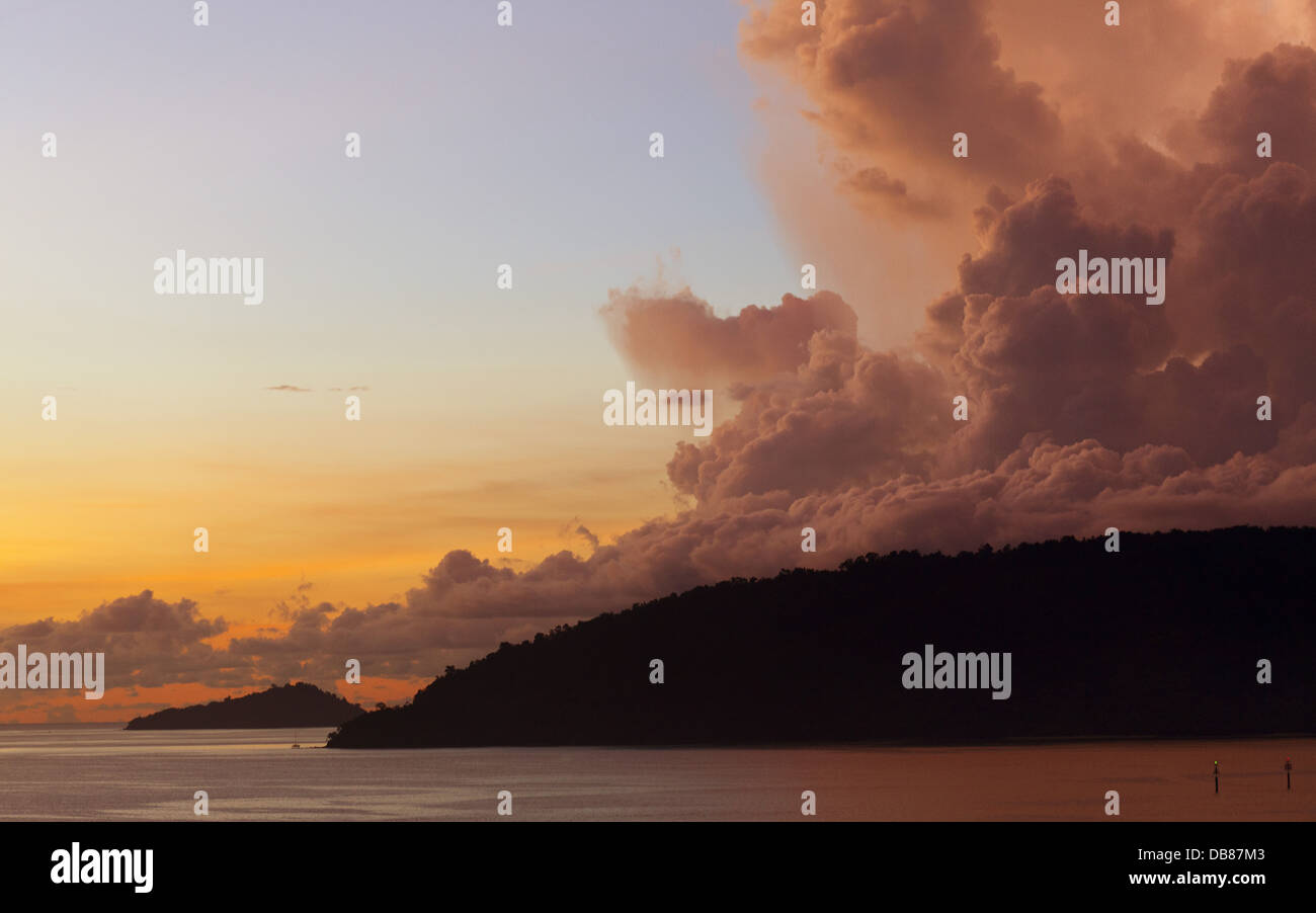 View of Pulau Gaya Island at sunset off the coast of Kota Kinabalu, Sabah, Malaysia Stock Photo