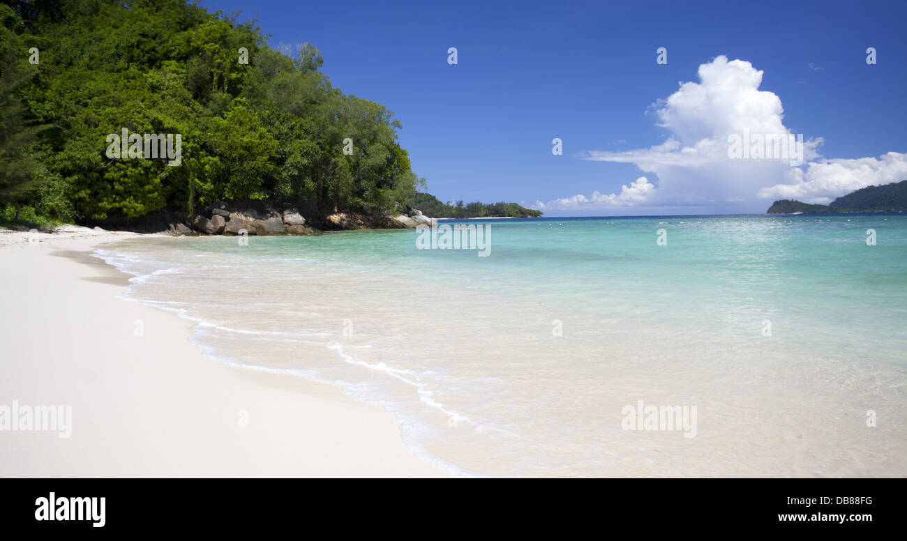 Beautiful sandy beach on a tropical island off of the coast of Sabah, Malaysia Stock Photo