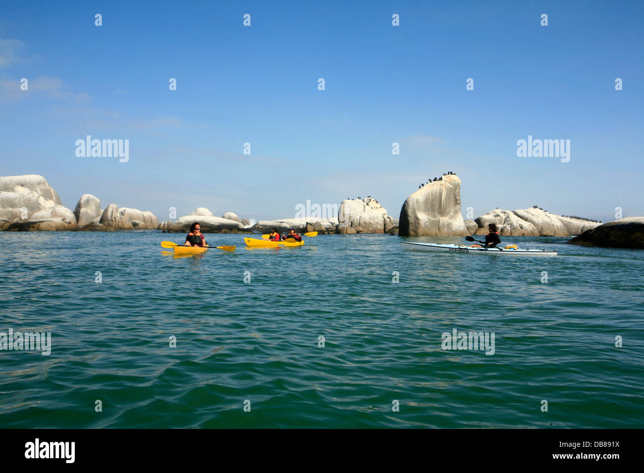 sea kayaking near boulders at Paternoster, West Coast, Western Cape