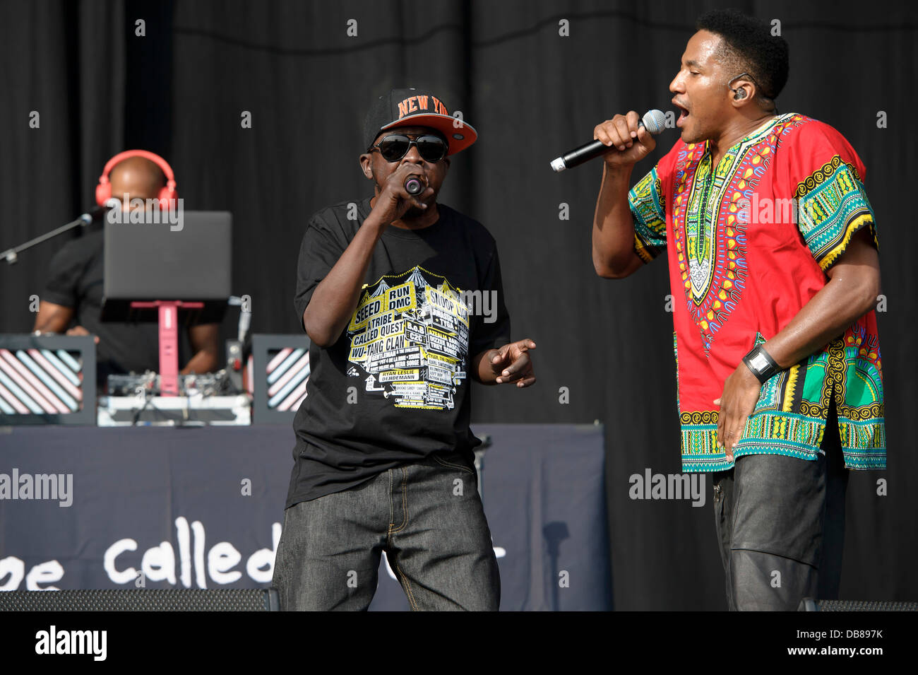 Phife Dawg and QTip, from U.S group A Tribe Called Quest performs on stage during the Wireless