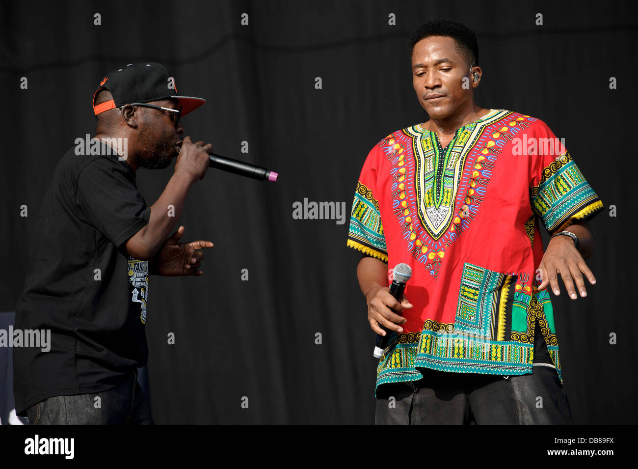 Phife Dawg and QTip, from U.S group A Tribe Called Quest performs on stage during the Wireless
