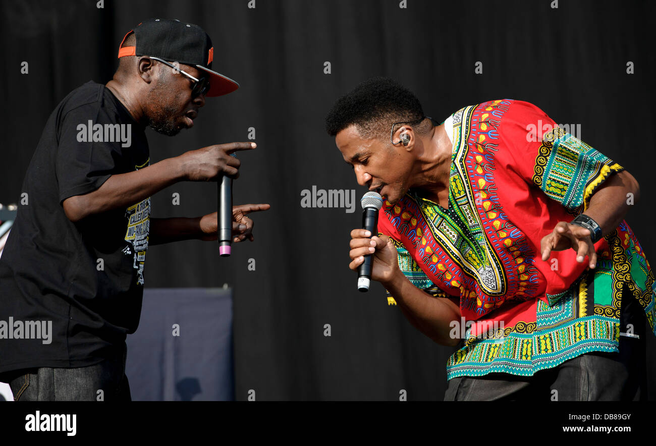 Phife Dawg and QTip, from U.S group A Tribe Called Quest performs on stage during the Wireless