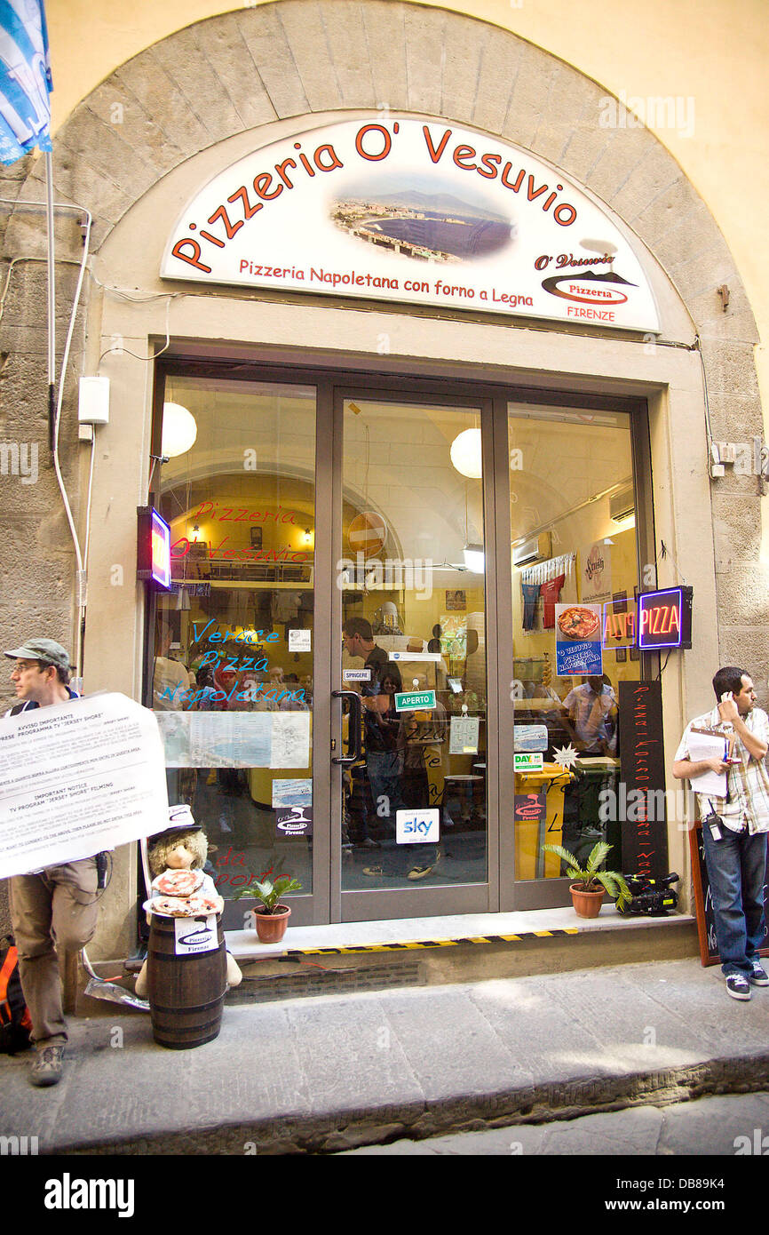 Jersey Shore cast members leaving the O' Vesuvio Pizzeria, while