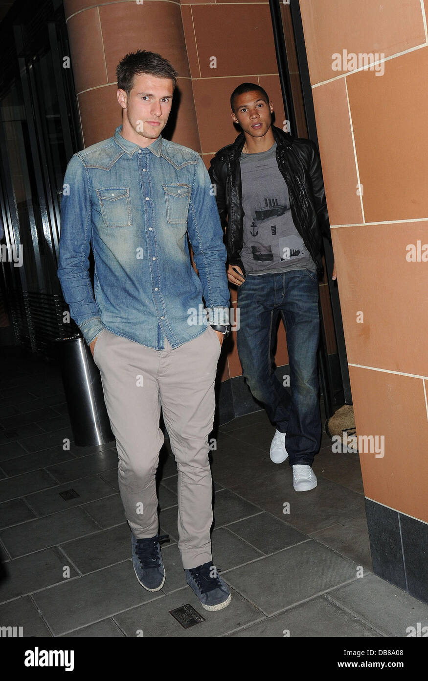 Aaron Ramsey and Kieran Gibbs, leaving the Arsenal football team dinner ...
