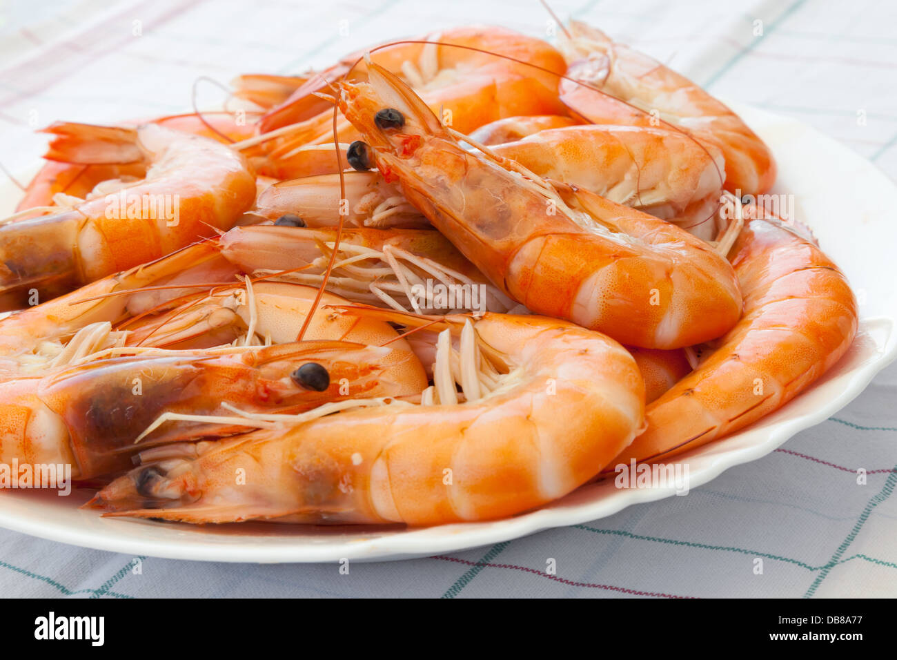 Pile of prepared shrimps on the plate Stock Photo