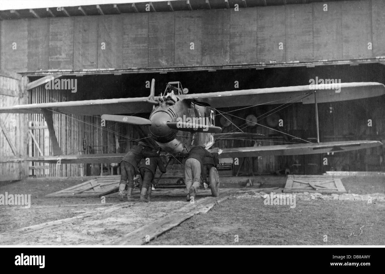 First World War / WWI, aerial warfare, aeroplanes, Germany, Roland C.II being pushed into a hangar, circa 1916, Additional-Rights-Clearences-Not Available Stock Photo