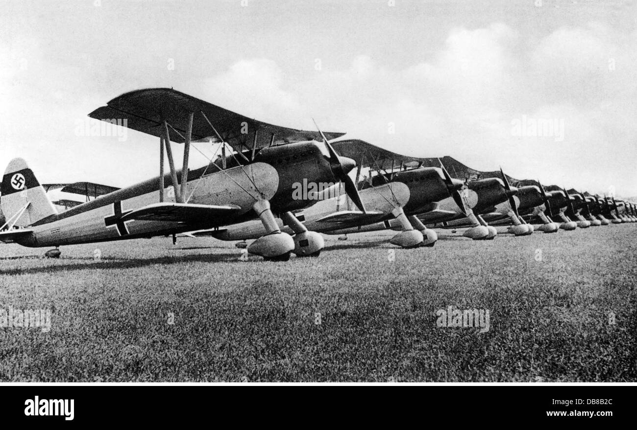 Nazism / National Socialism, military, Luftwaffe (German Air Force), aeroplanes, squadron of Arado Ar 68, late 1930s, Additional-Rights-Clearences-Not Available Stock Photo