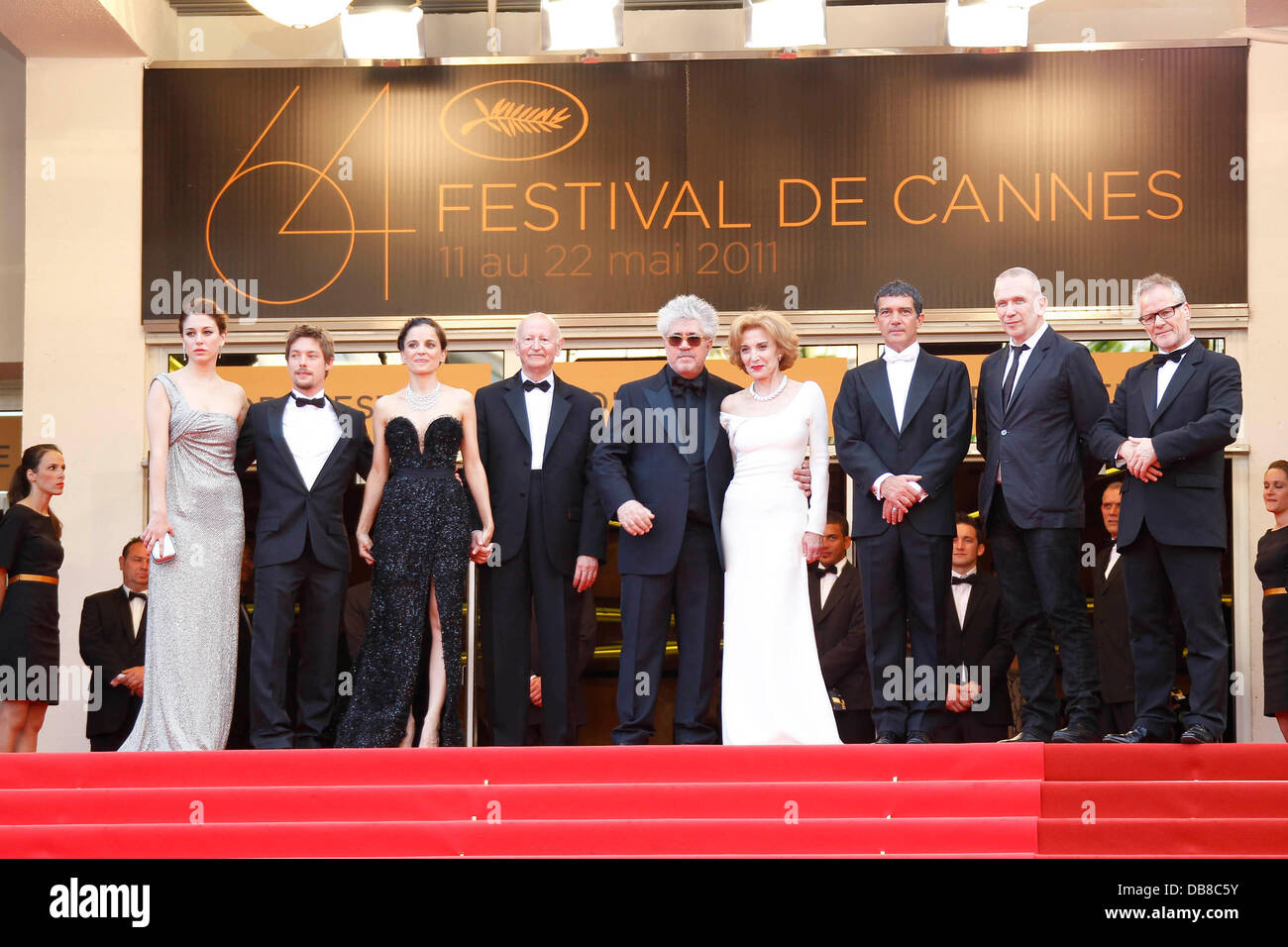 Spanish actress Blanca Suarez, Spanish actor Jan Cornet, Spanish actress Elena Anaya, Spanish director Pedro Almodovar, Spanish actress Marisa Paredes, Spanish actor Antonio Banderas and French designer Jean-Paul Gaultier 2011 Cannes International Film Festival - Day 9 - The Skin I Live in - Premiere Cannes, France - 18.05.11 Stock Photo