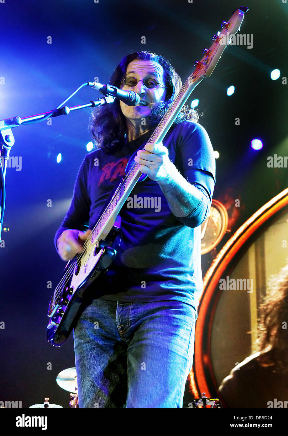 Geddy Lee of Rush performing on stage their 'Bring Their Time Machine ...