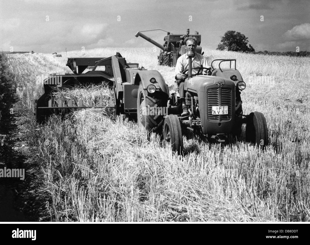 agriculture, machines, Massey-Ferguson tractor at the harvest, Frankenthal, 1950s, Additional-Rights-Clearences-Not Available Stock Photo