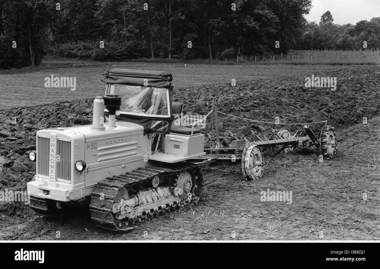 agriculture, machine, Hanomag K60 tractor ploughing, 1950s, Additional-Rights-Clearences-Not Available Stock Photo
