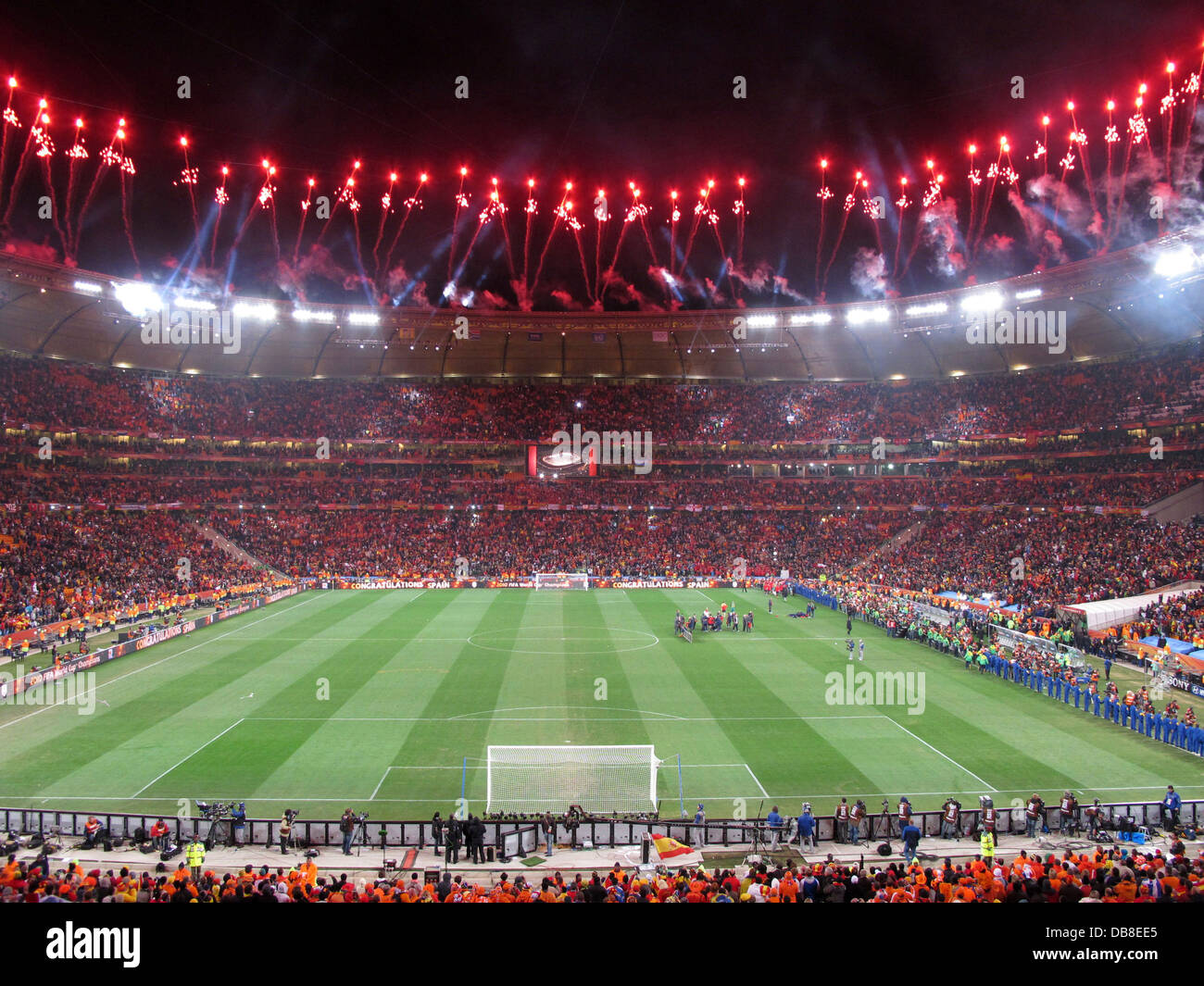 fireworks end World Cup Soccer final FNB Stadium Soccer City in Soweto during 2010 FIFA World Cup Soccer in South Africa Stock Photo